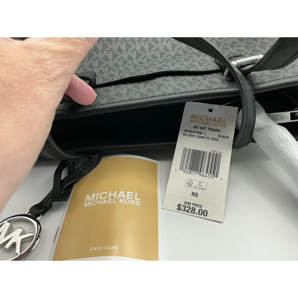 Michael Kors Jet Set Travel XS Tote Black MK Signature Coated Canvas NWT $328